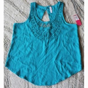 Xhilaration Embroidered Turquoise Tank Top: M/L/XL
